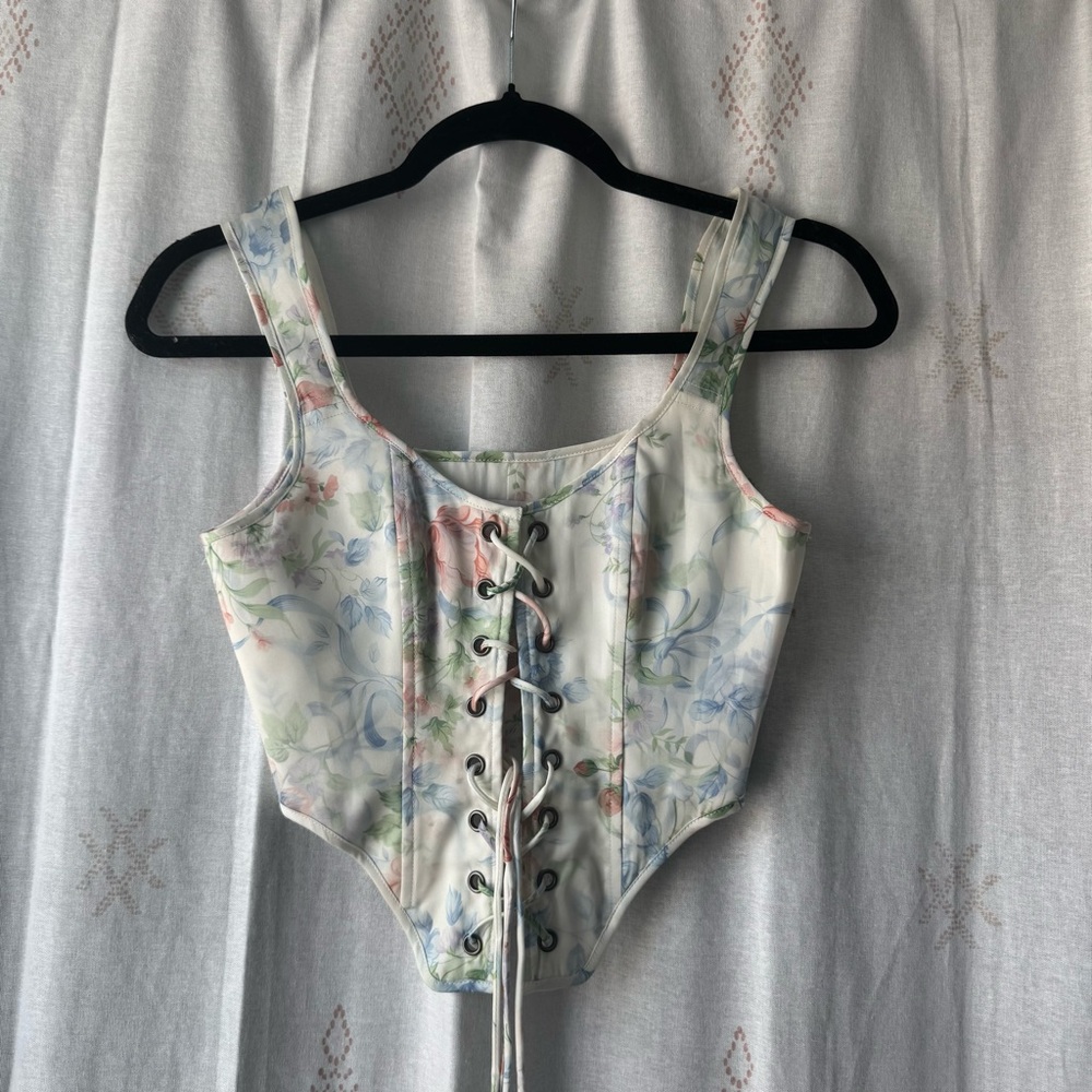 Floral Lace-Up Corset Top